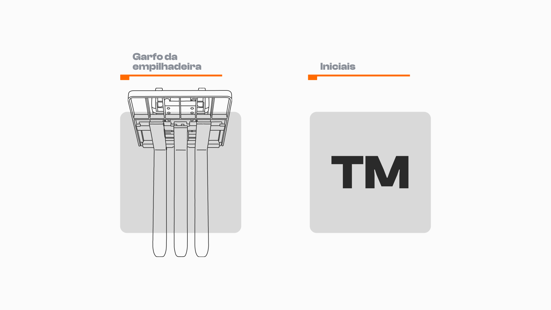 Símbolo da TM Empilhadeiras, construído a partir do garfo da empilhadeira e das iniciais T e M